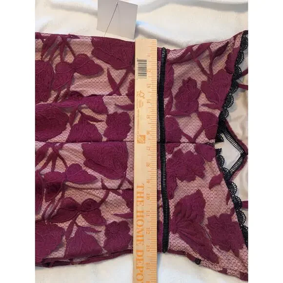 NWT Lulu's Alluring Dream Burgundy Floral Mesh Lace Trumpet Midi Dress Prom S - Picture 6 of 12